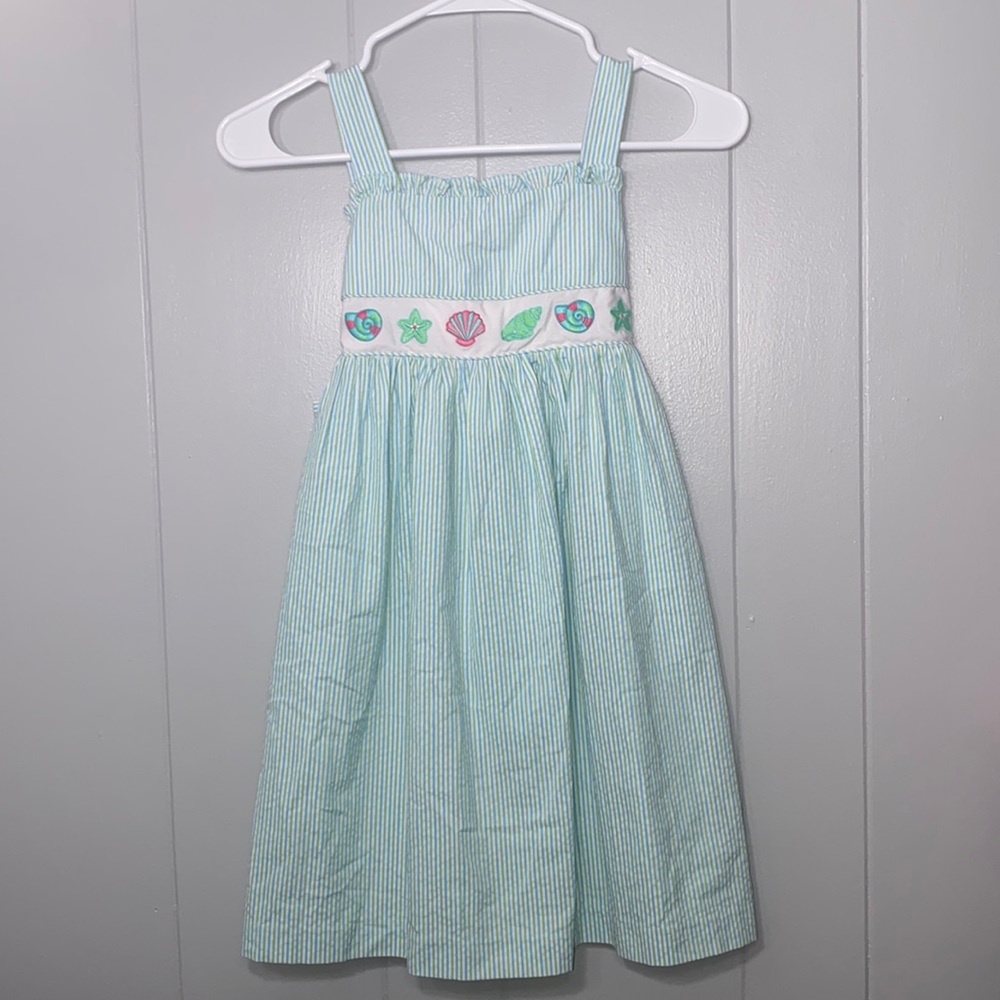 Marmellata Girl’s Sleeveless Seashell Beach Summer Seersucker Dress Size 6x